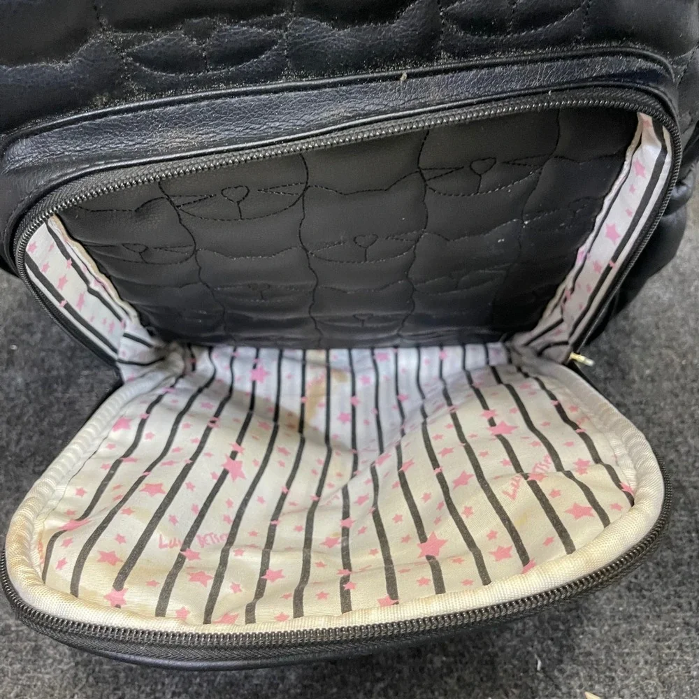 Betsey Johnson LBBROOK Black/White Faux Leather Quilted Cat Face Betsey Backpack